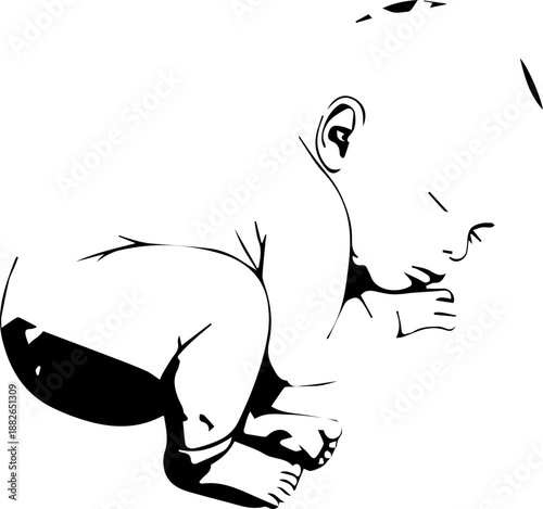 Low poly geometric abstract of a sleeping newborn baby in a fetal position, rendered in a soft pastel color gradient.