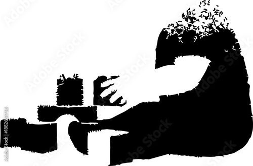 Adorable Baby Playing with Building Blocks Halftone Dot Art, Vintage Style Childhood Vector Illustration