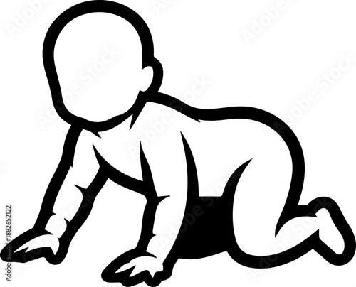 Crawling Baby Outline Illustration - Early Childhood Development and Milestone Icon