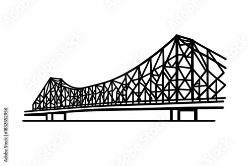 Tableau sur toile Howrah Bridge Kolkata Vector Illustration Industrial Cantilever Bridge Thick Lin