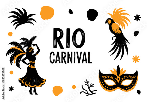 Rio Carnival Poster - Samba Dancers, Masks & Tropical Vibes