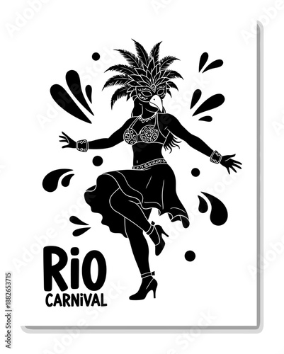 Rio Carnival Poster - Samba Dancers, Masks & Tropical Vibes