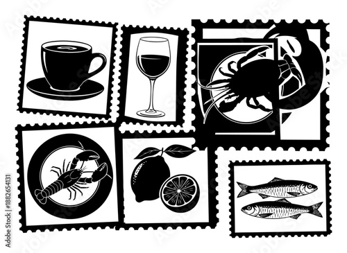 Italian Summer Stamps - Food & Vacation Vector