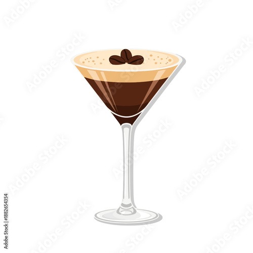 Gourmet Espresso Martini Cocktail with Coffee Beans Garnish on White Background