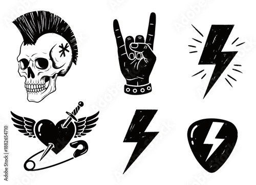 Rock & Roll Stickers - Punk Doodle Set, Skull & Hearts