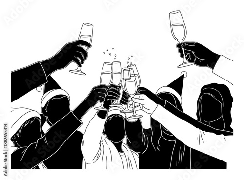 Cheers! New Year & Christmas Celebration - Line Art