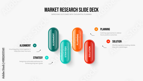 Visual Plan Four Element Infographic Frame Design. Project Overview 4 Option Diagram Slide Layout. Professional Briefing Slideshow Template Vector Illustration.