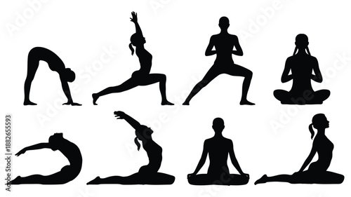 Yoga and meditation silhouettes collection for fitness, relaxation and wellness concepts

