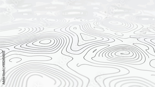 Topographic map design with contour lines illustrating terrain features and elevation changes in a monochromatic style