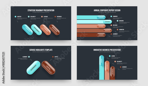 Digital Insight 4 5 2 3 Option Infographic Frame Template Bundle. Investor Performance Four Five Two Three Step Diagram Presentation Design Vector Illustration Set.