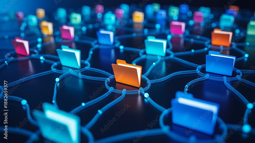 Fototapeta premium Global digital communication network concept with connected devices and data 