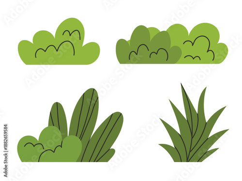 Green bushes collection, garden plant, shrub bush