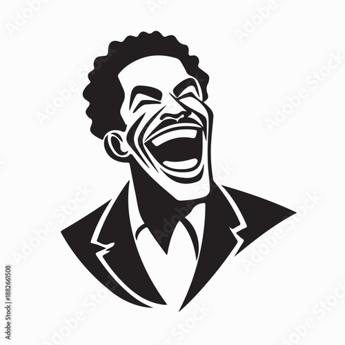 Joyful Man Laughing Silhouette Isolated on White Background