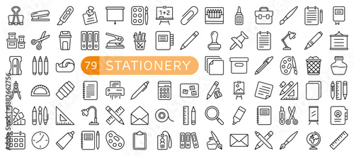 Stationery Essentials Icon Set Outline Style