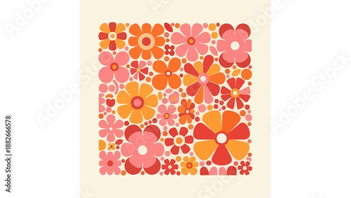 Quadro su tela Retro Floral Pattern with Vintage Blooms and Repeating Flower Motifs