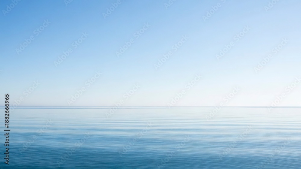 Obraz premium Serene scene with a calm blue ocean merging into a light blue sky