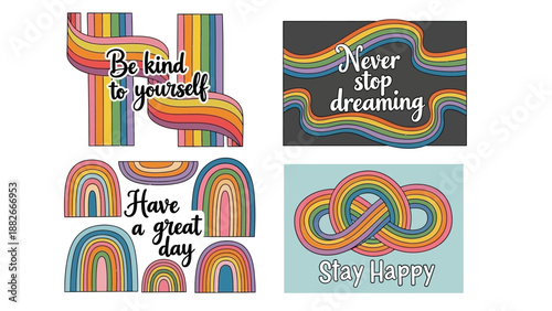 Retro Rainbow Designs with Inspirational Quotes and Positive Affirmations Collection