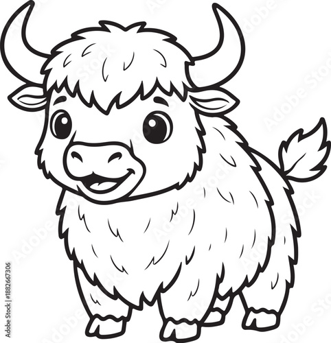 cute baby yak illustration isolated funny and cute style