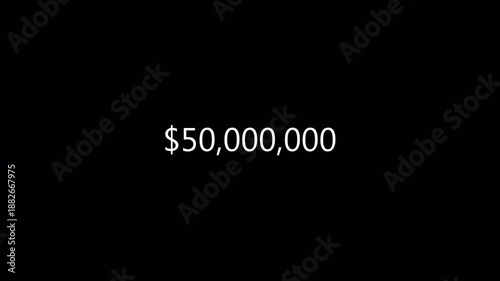 Dollar number counter animation from 0 to 200 in 4k for amount concept and financial or business use, animated dollar counting from zero to two hundred  on transparent background. 