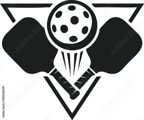 Pickleball paddles and ball icon graphic design sport equipment game