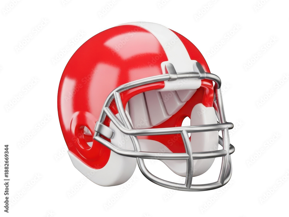 Fototapeta premium Red and white football helmet isolated on transparent background