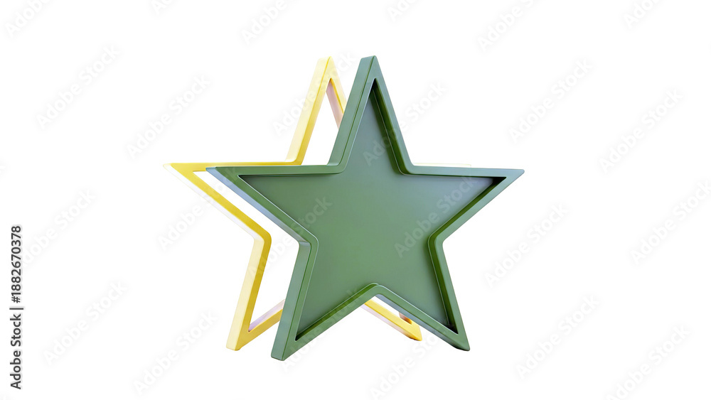 Obraz premium Two Star Decorations, One Green, One Yellow, Isolated on White