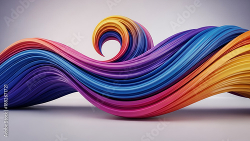 Wallpaper Mural A vibrant, flowing ribbon of multicolored paint or liquid twists and curls in a graceful, abstract design with a soft, neutral background Torontodigital.ca