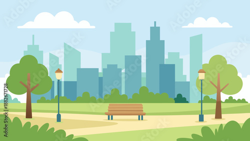Modern City Park Vector Illustration