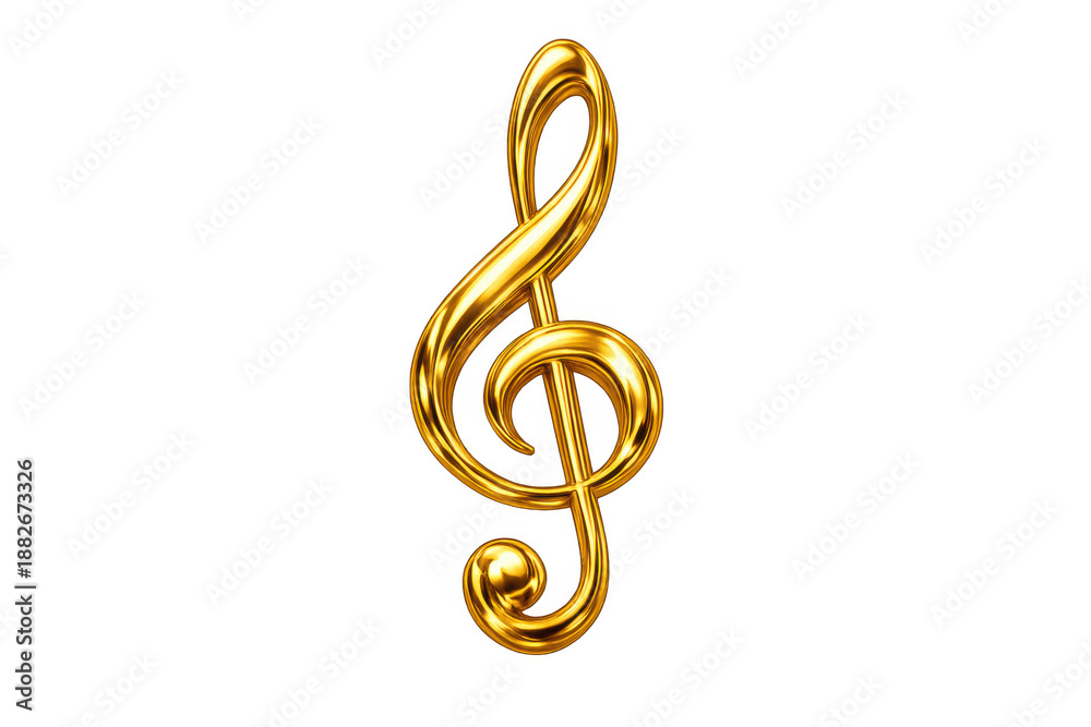 Obraz premium Golden treble clef symbol conveying the concepts of music, sound, artistry, and performance, rendered in a 3d glossy style