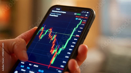 Wallpaper Mural Hand holding smartphone with stock chart Torontodigital.ca