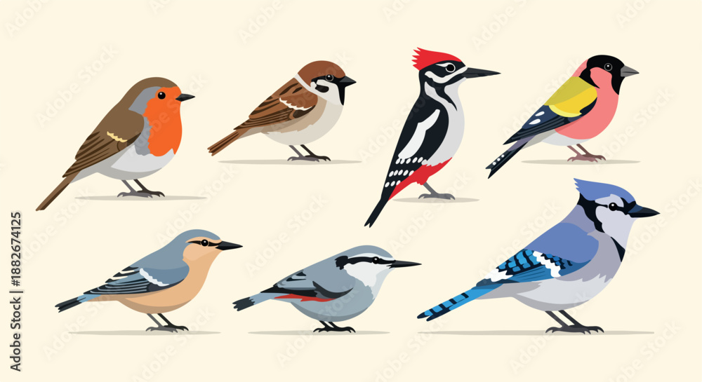 Fototapeta premium Colorful birds collection with transparent background