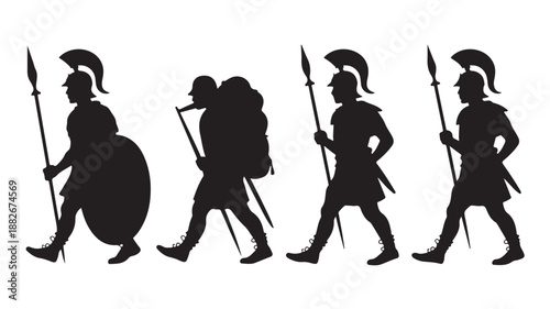 Ancient Greek Warriors Walking in Silhouette