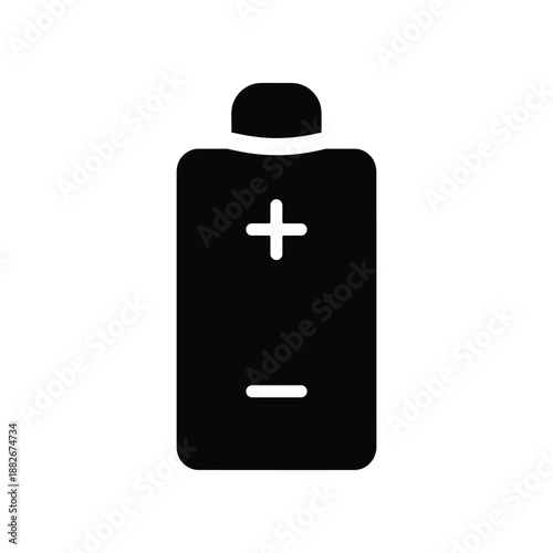 Simple black icon representing a battery with positive and negative terminals, symbolizing power and energy storage