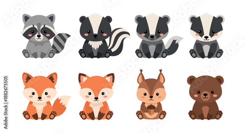 Forest animals set with transparent background