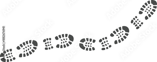 A black and white illustration depicting a trail of footprints simple design on transparent background high-quality professional detailed modern elegant