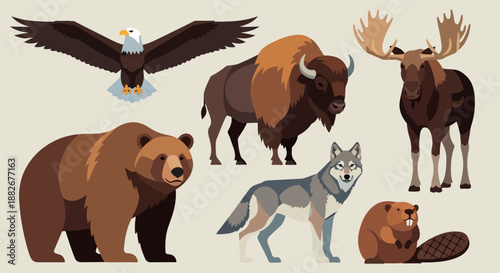 North American wildlife collection with transparent background