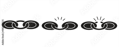 Chain icon, Collection of black chain links in various styles, representing connections, connecting links and concepts, Isolated objects on transparent background, vector illustration.

