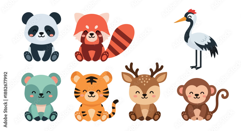 Obraz premium Cute animal characters set with transparent background