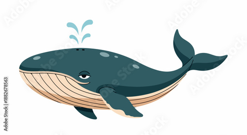 Blue whale spouting water with transparent background