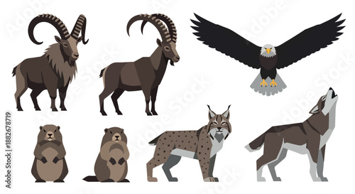 Mountain animals set with transparent background