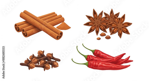 Various spices detailed arrangement transparent background culinary focus