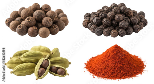 Various spices display transparent background culinary ingredients fresh