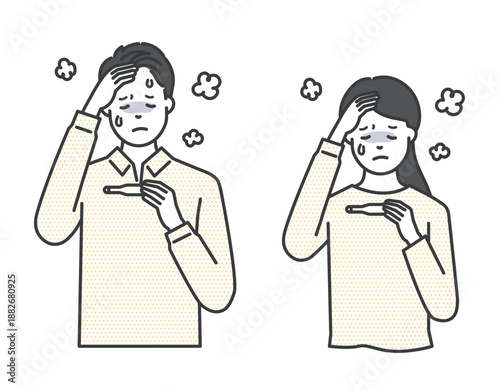 熱がある男女のイラストベクター素材