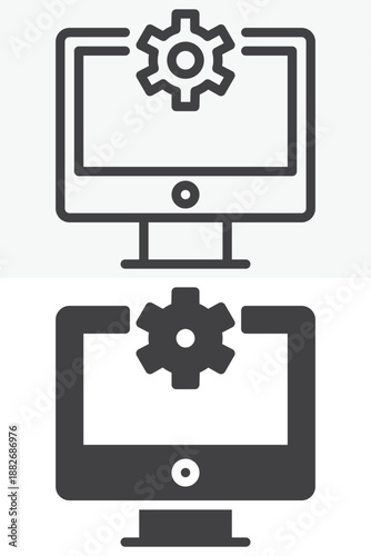 Computer repair icon set in different style. Line, outline and solid icon with editable stroke vector sign and symbol. Computer repair icon for engineering support.