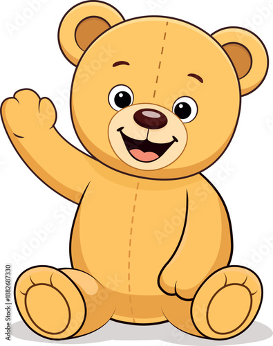 Cute teddy bear cartoon illustration of a waving hand, friendly smiling bear character