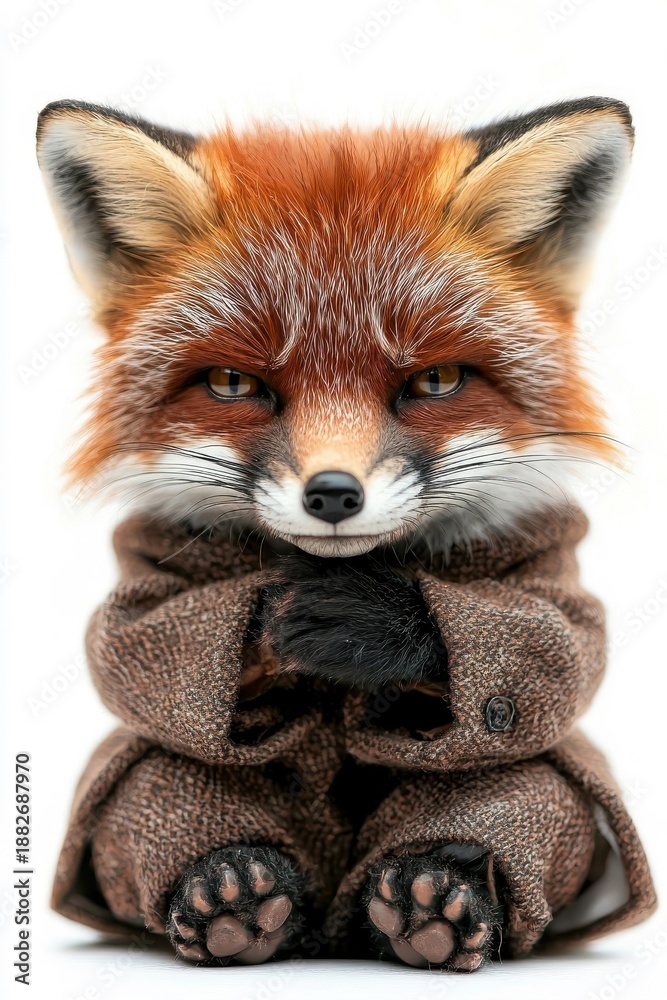 Obraz premium A stylish fox in a suit, isolate on white background, blending elegance with its wild nature.