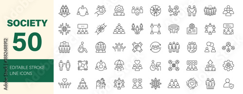 Society icon set. Editable line icons. Vector illustration.