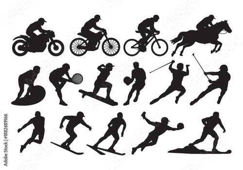 People Action Sports Silhouette Set on White Background