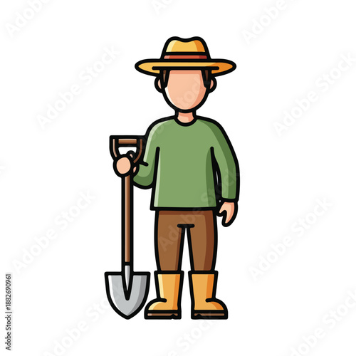 Farmer Character with Gardening Tools Illustration