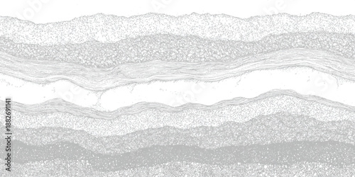 Detailed cross-section of geological layers depicted in a monochromatic grayscale palette with fine lines and granular textures representing strata and rock formations